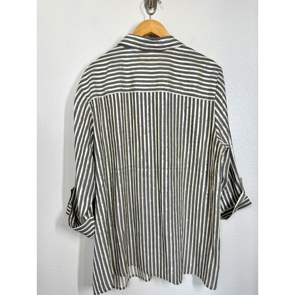 NWT Anne Klein Metallic Gold Gray Striped Button Down Shirt 2X Blouse 3/4 Sleeve - Picture 5 of 11
